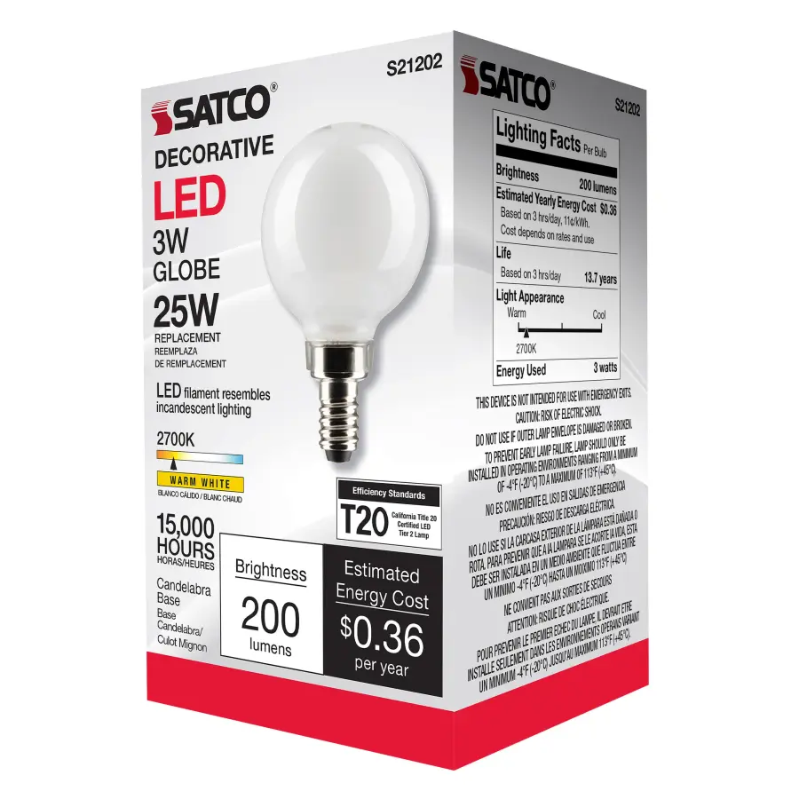 3 Watt G16.5 LED Filament - White - Candelabra base - 90 CRI - 2700K - 120 Volt - Image 8
