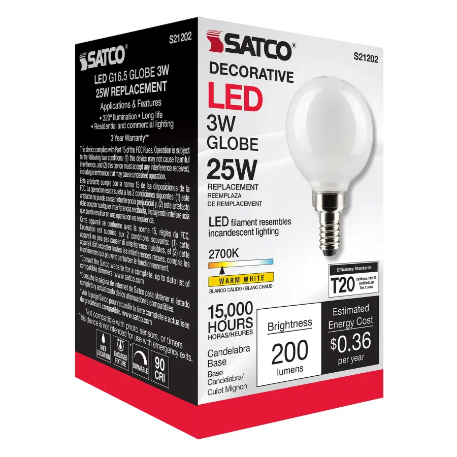 3 Watt G16.5 LED Filament - White - Candelabra base - 90 CRI - 2700K - 120 Volt - Image 9