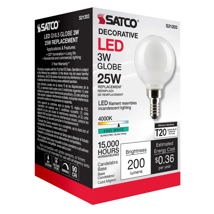 3 Watt G16.5 LED Filament - White - Candelabra base - 90 CRI - 400K - 120 Volt - Image 9