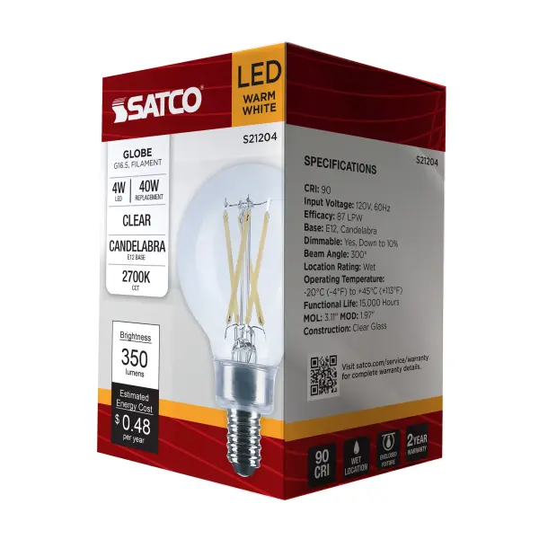 4 Watt G16.5 LED Filament - Clear - Candelabra base - 90 CRI - 2700K - 120 Volt - Image 11