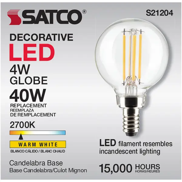 4 Watt G16.5 LED Filament - Clear - Candelabra base - 90 CRI - 2700K - 120 Volt - Image 9