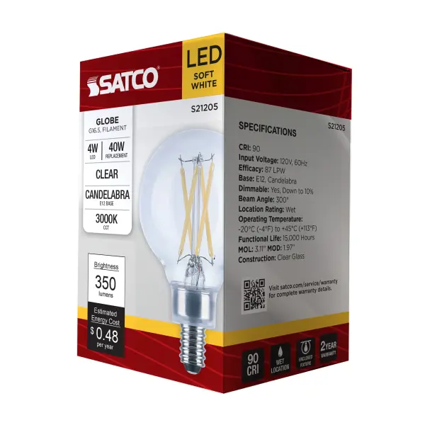 4 Watt G16.5 LED Filament - Clear - Candelabra base - 90 CRI - 3000K - 120 Volt - Image 11