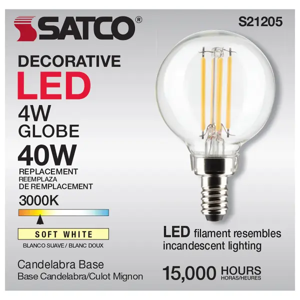 4 Watt G16.5 LED Filament - Clear - Candelabra base - 90 CRI - 3000K - 120 Volt - Image 9