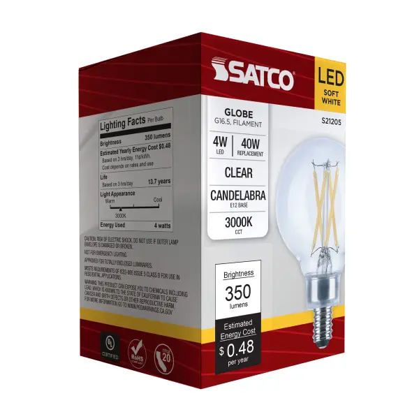4 Watt G16.5 LED Filament - Clear - Candelabra base - 90 CRI - 3000K - 120 Volt - Image 10