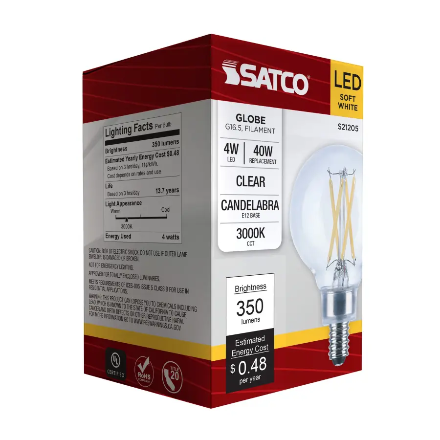 4 Watt G16.5 LED Filament - Clear - Candelabra base - 90 CRI - 3000K - 120 Volt - Image 10