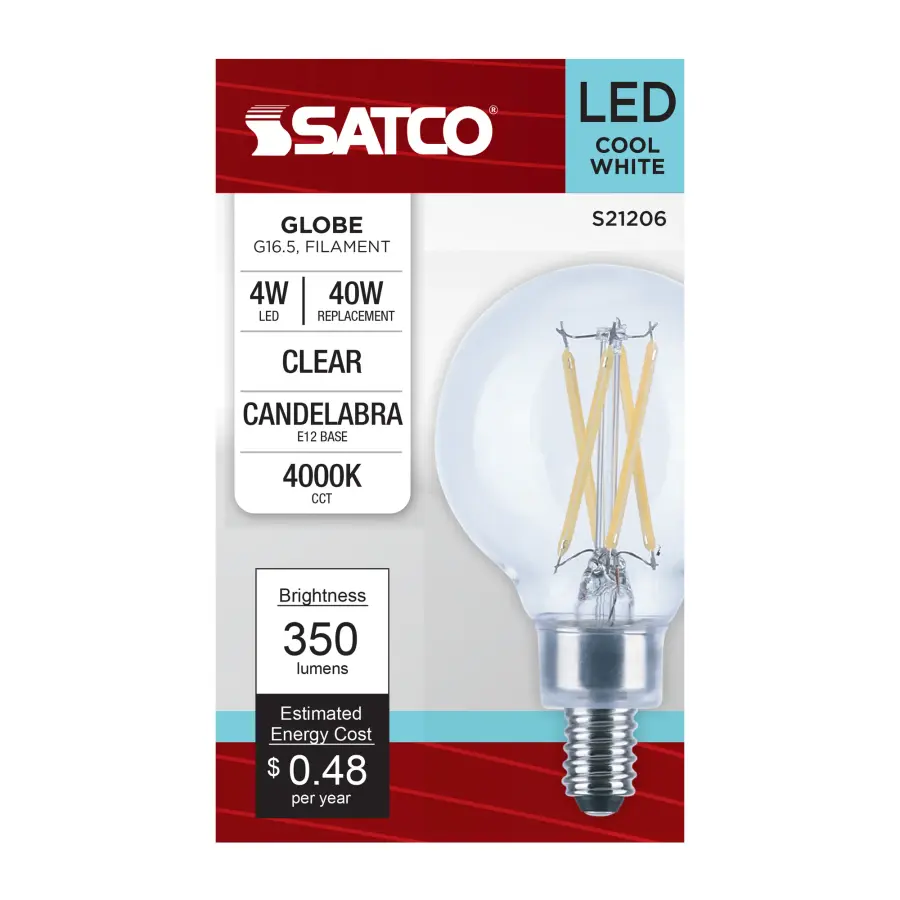 4 Watt G16.5 LED Filament - Clear - Candelabra base - 90 CRI - 4000K - 120 Volt - Image 4