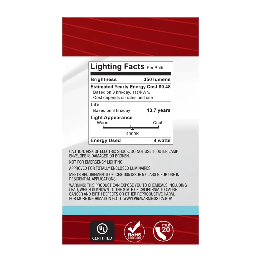 4 Watt G16.5 LED Filament - Clear - Candelabra base - 90 CRI - 4000K - 120 Volt - Image 7
