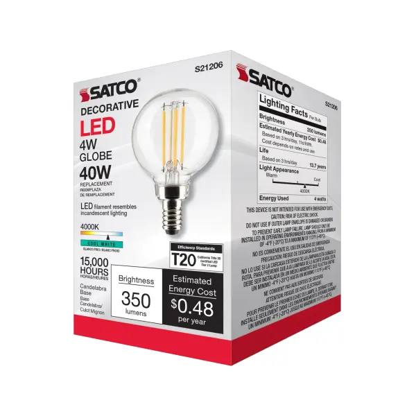 4 Watt G16.5 LED Filament - Clear - Candelabra base - 90 CRI - 4000K - 120 Volt - Image 10