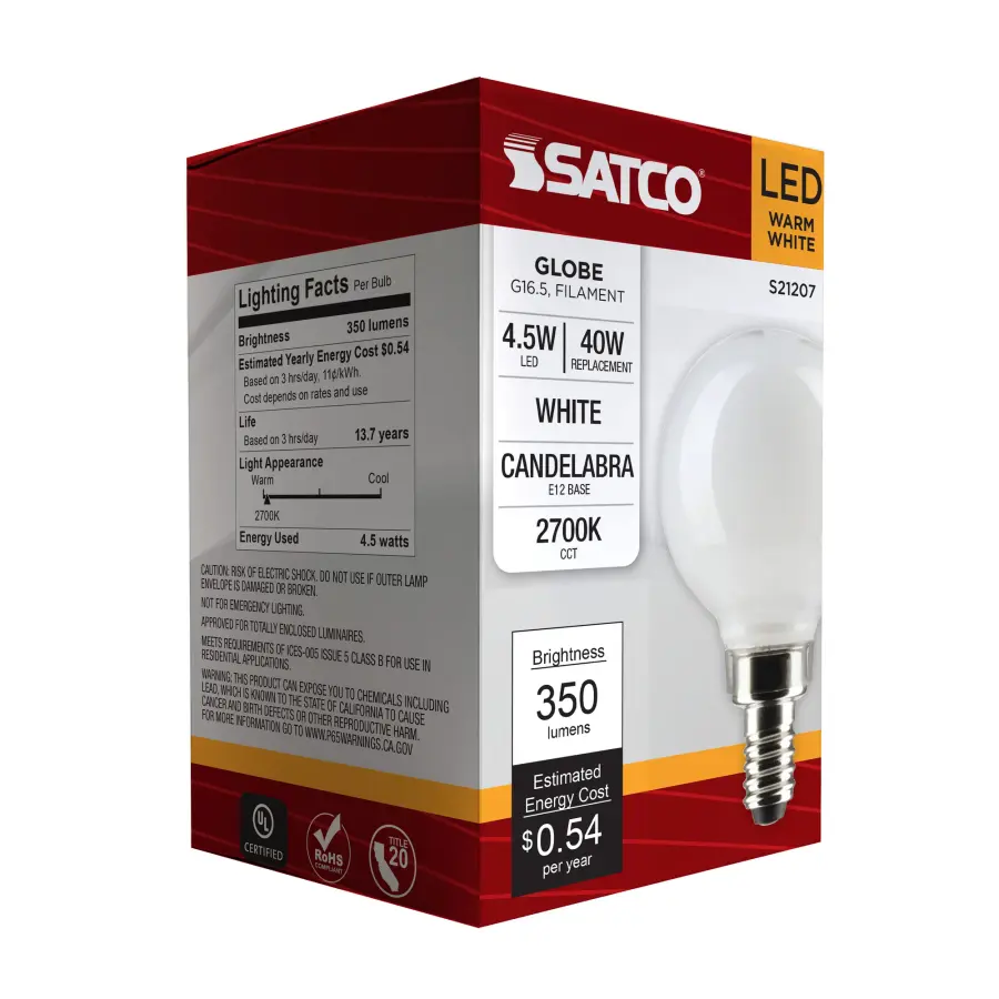 4.5 Watt G16.5 LED Filament - White - Candelabra base - 90 CRI - 2700K - 120 Volt - Image 11