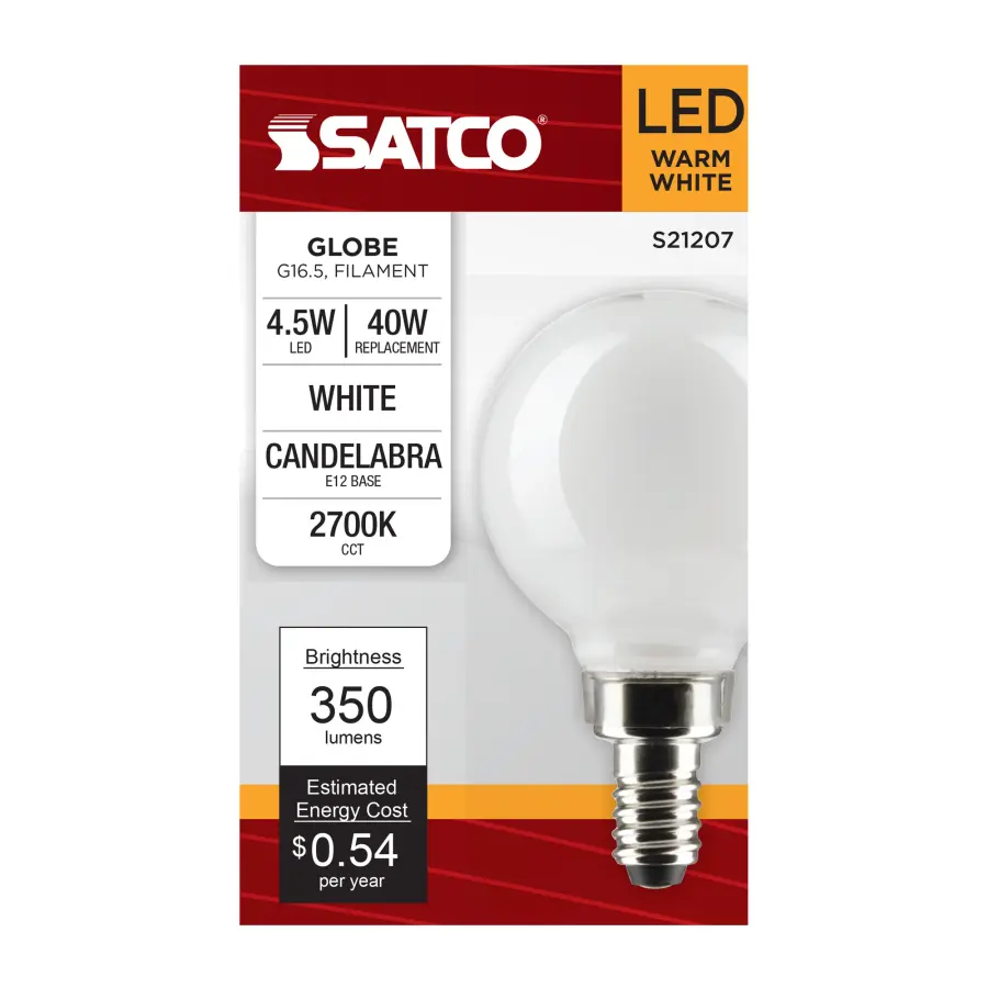 4.5 Watt G16.5 LED Filament - White - Candelabra base - 90 CRI - 2700K - 120 Volt - Image 4
