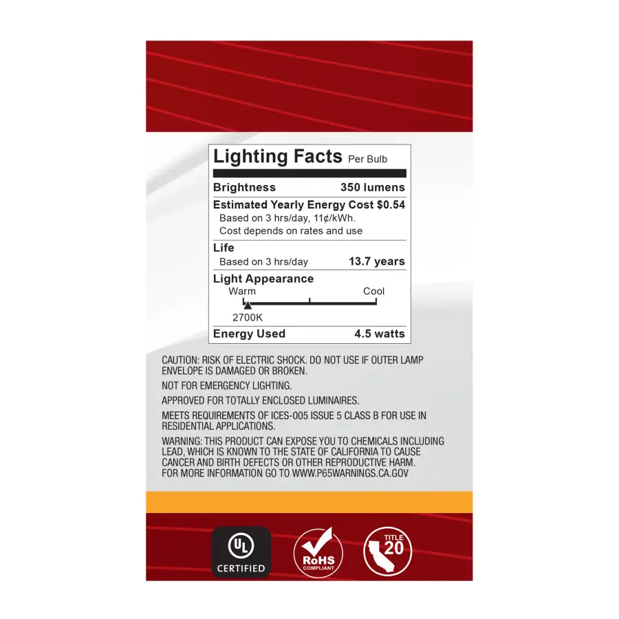 4.5 Watt G16.5 LED Filament - White - Candelabra base - 90 CRI - 2700K - 120 Volt - Image 7