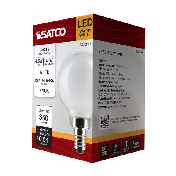 4.5 Watt G16.5 LED Filament - White - Candelabra base - 90 CRI - 2700K - 120 Volt - Image 9