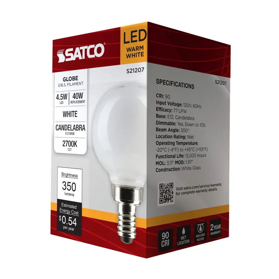 4.5 Watt G16.5 LED Filament - White - Candelabra base - 90 CRI - 2700K - 120 Volt - Image 9