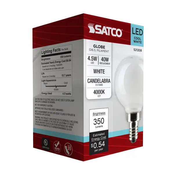 4.5 Watt G16.5 LED Filament - White - Candelabra base - 90 CRI - 4000K - 120 Volt - Image 8