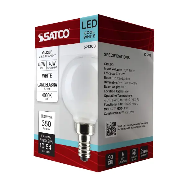 4.5 Watt G16.5 LED Filament - White - Candelabra base - 90 CRI - 4000K - 120 Volt - Image 9