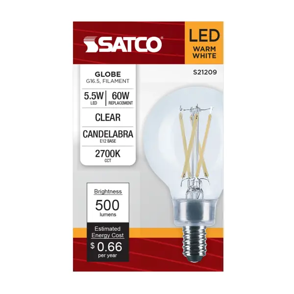 5.5 Watt G16.5 LED Filament - Clear - Candelabra base - 90 CRI - 2700K - 120 Volt - Image 5
