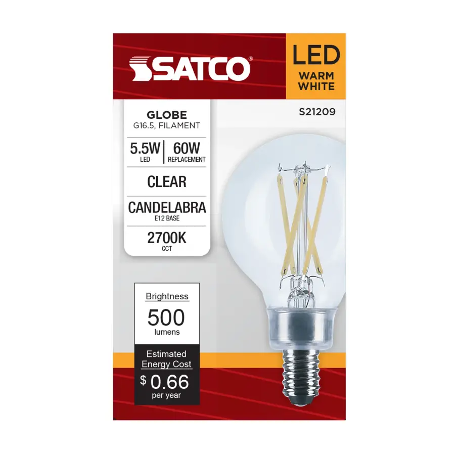 5.5 Watt G16.5 LED Filament - Clear - Candelabra base - 90 CRI - 2700K - 120 Volt - Image 5