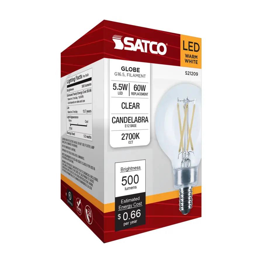 5.5 Watt G16.5 LED Filament - Clear - Candelabra base - 90 CRI - 2700K - 120 Volt - Image 9