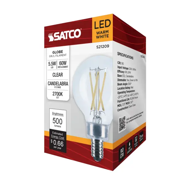 5.5 Watt G16.5 LED Filament - Clear - Candelabra base - 90 CRI - 2700K - 120 Volt - Image 10