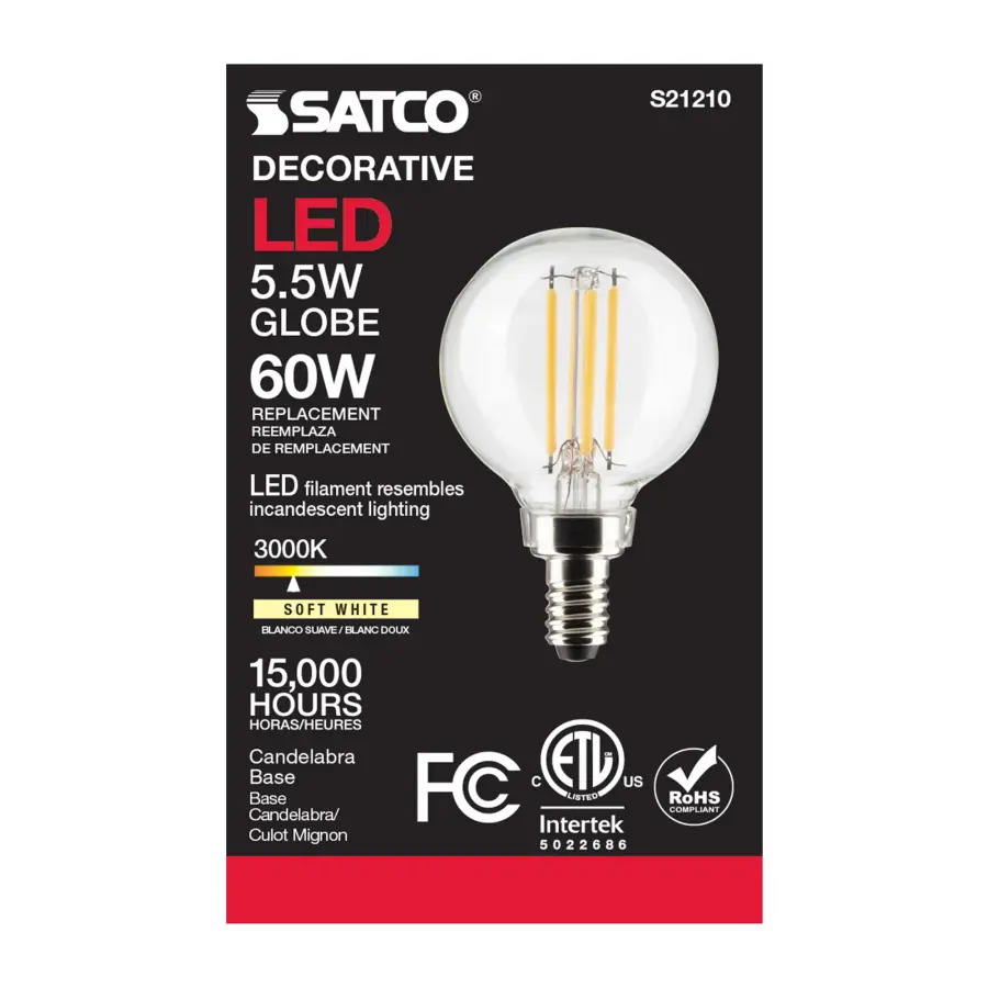 5.5 Watt G16.5 LED Filament - Clear - Candelabra base - 90 CRI - 3000K - 120 Volt - Image 4