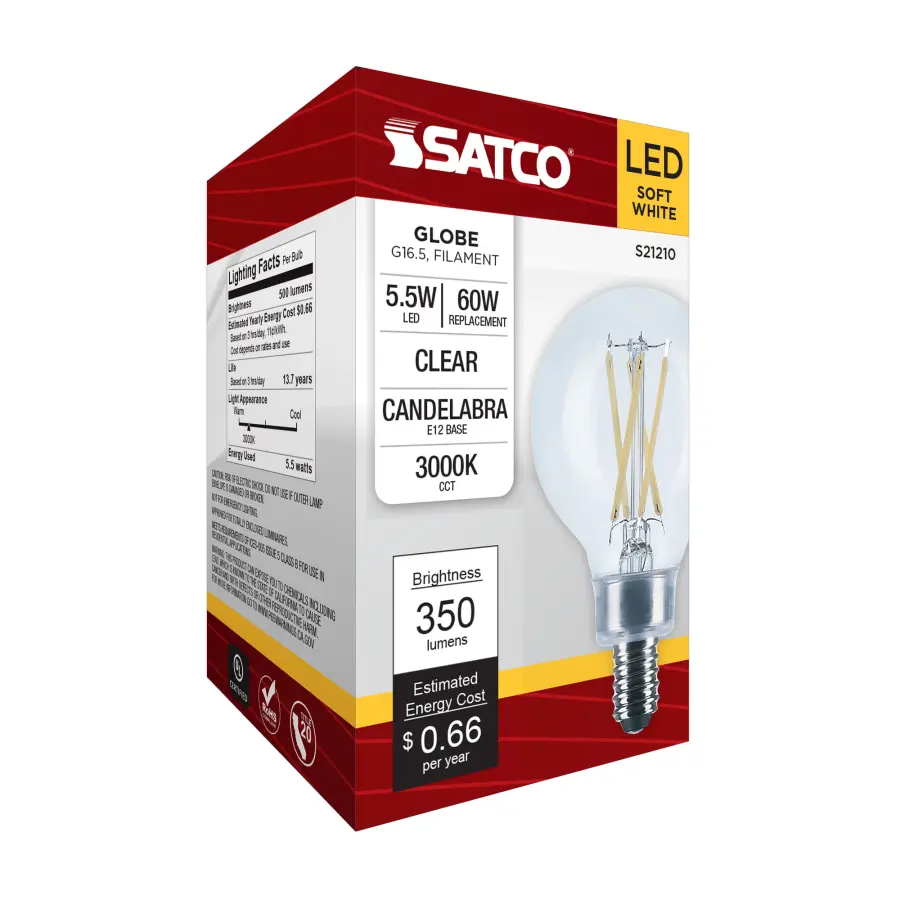 5.5 Watt G16.5 LED Filament - Clear - Candelabra base - 90 CRI - 3000K - 120 Volt - Image 6