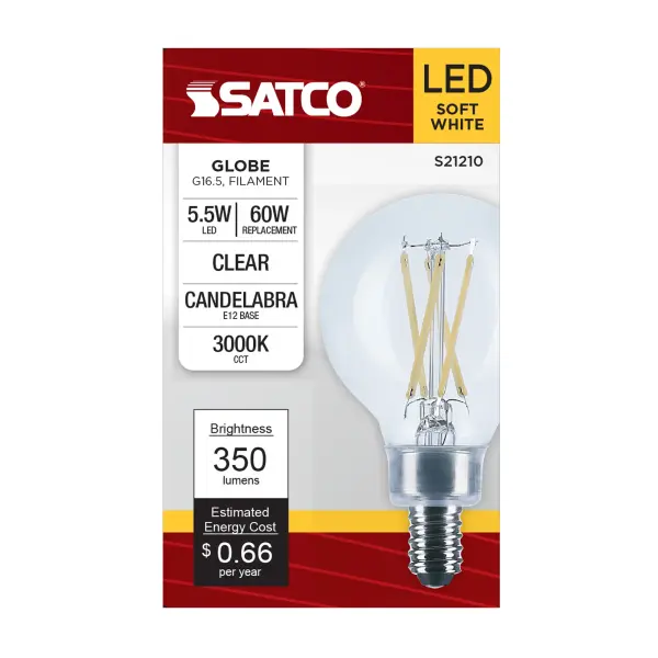 5.5 Watt G16.5 LED Filament - Clear - Candelabra base - 90 CRI - 3000K - 120 Volt - Image 9