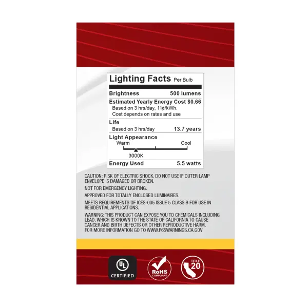 5.5 Watt G16.5 LED Filament - Clear - Candelabra base - 90 CRI - 3000K - 120 Volt - Image 10