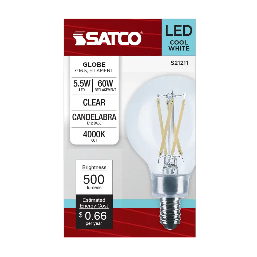 5.5 Watt G16.5 LED Filament - Clear - Candelabra base - 90 CRI - 4000K - 120 Volt - Image 4