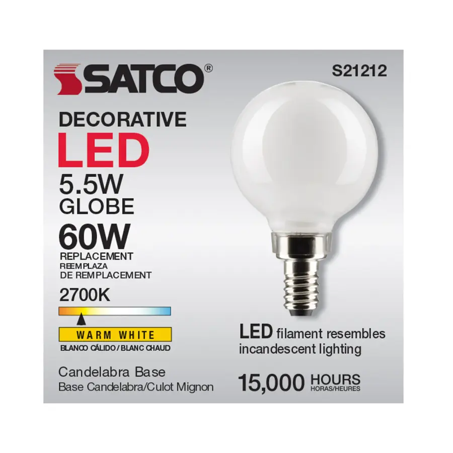 5.5 Watt G16.5 LED Filament - White - Candelabra base - 90 CRI - 2700K - 120 Volt - Image 11