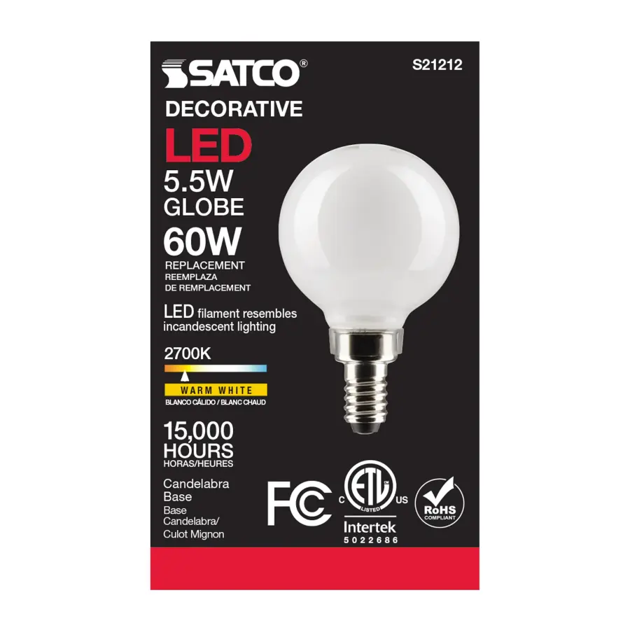 5.5 Watt G16.5 LED Filament - White - Candelabra base - 90 CRI - 2700K - 120 Volt - Image 5