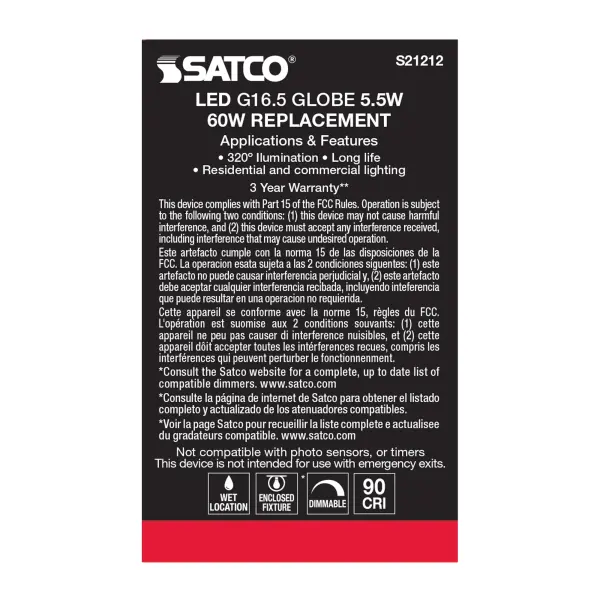 5.5 Watt G16.5 LED Filament - White - Candelabra base - 90 CRI - 2700K - 120 Volt - Image 7