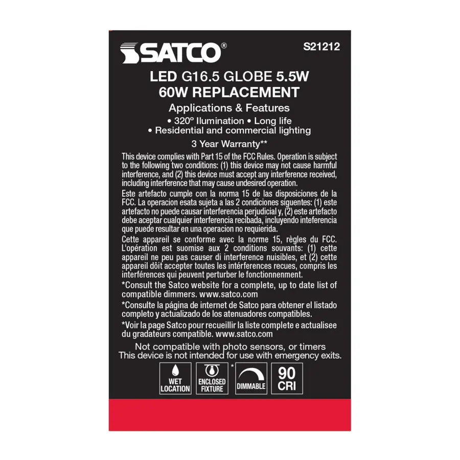 5.5 Watt G16.5 LED Filament - White - Candelabra base - 90 CRI - 2700K - 120 Volt - Image 7
