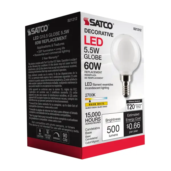 5.5 Watt G16.5 LED Filament - White - Candelabra base - 90 CRI - 2700K - 120 Volt - Image 8