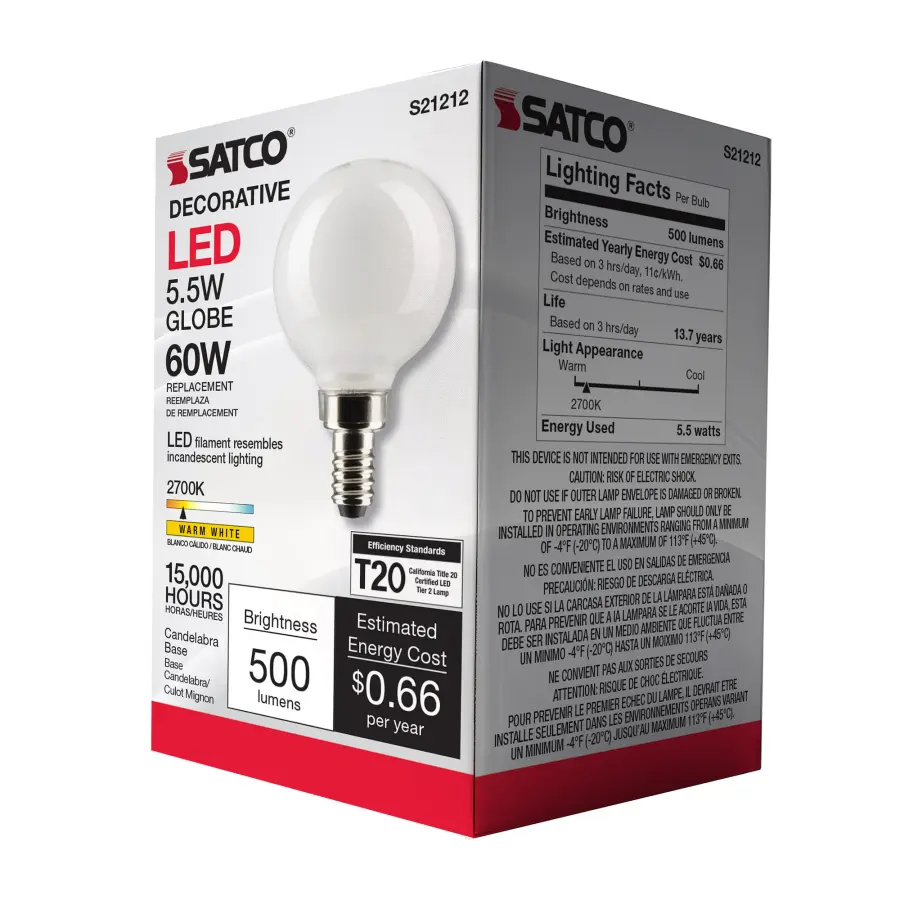 5.5 Watt G16.5 LED Filament - White - Candelabra base - 90 CRI - 2700K - 120 Volt - Image 9