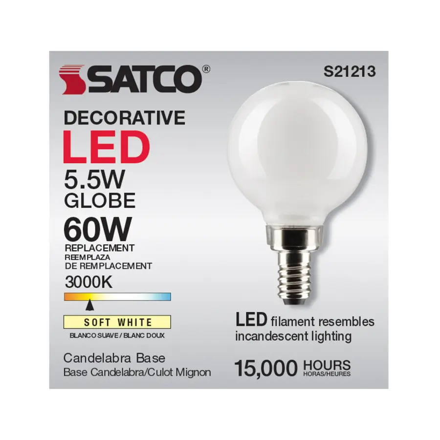 5.5 Watt G16.5 LED Filament - White - Candelabra base - 90 CRI - 3000K - 120 Volt - Image 11