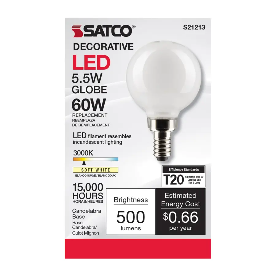 5.5 Watt G16.5 LED Filament - White - Candelabra base - 90 CRI - 3000K - 120 Volt - Image 4