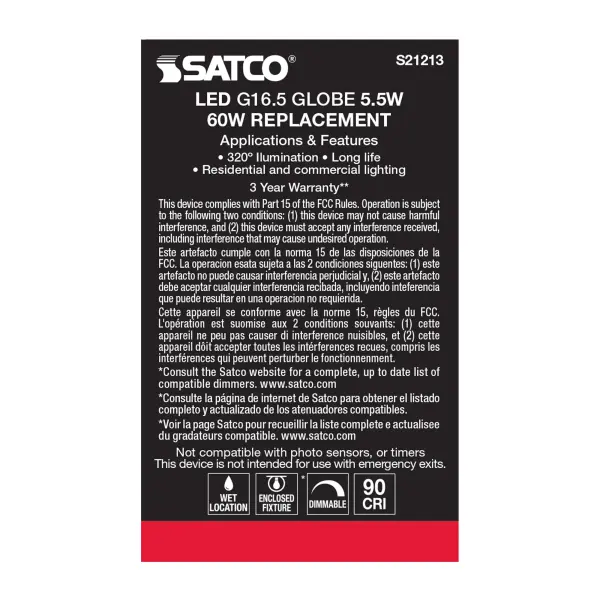 5.5 Watt G16.5 LED Filament - White - Candelabra base - 90 CRI - 3000K - 120 Volt - Image 7