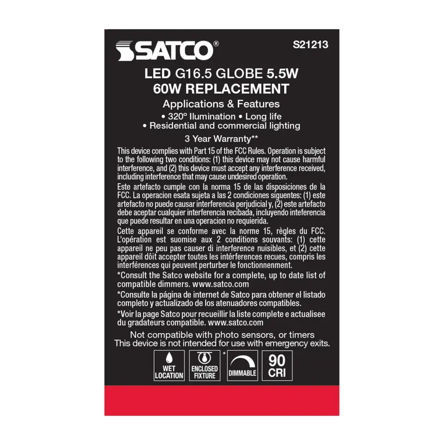5.5 Watt G16.5 LED Filament - White - Candelabra base - 90 CRI - 3000K - 120 Volt - Image 7