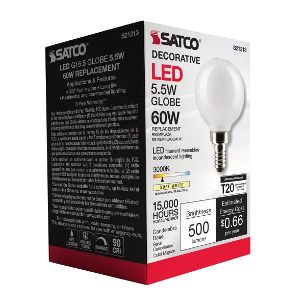 5.5 Watt G16.5 LED Filament - White - Candelabra base - 90 CRI - 3000K - 120 Volt - Image 8