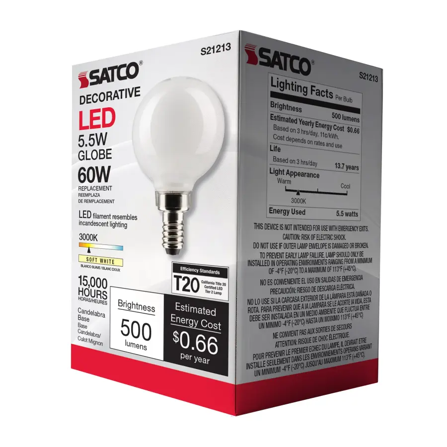 5.5 Watt G16.5 LED Filament - White - Candelabra base - 90 CRI - 3000K - 120 Volt - Image 9