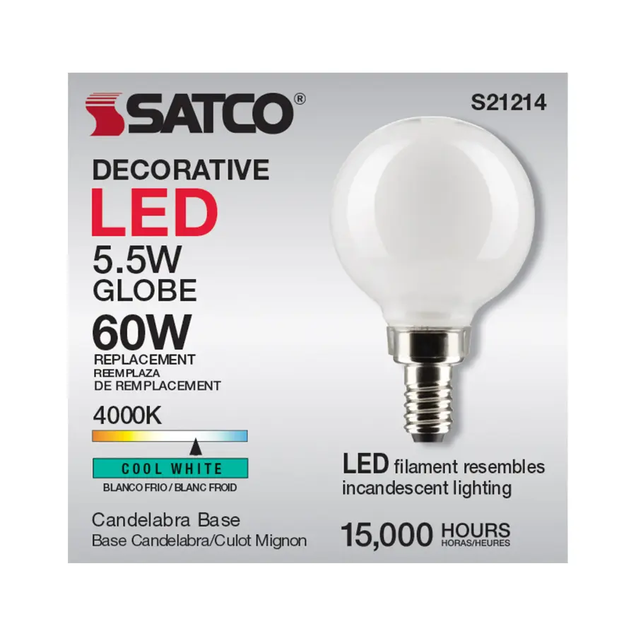 5.5 Watt G16.5 LED Filament - White - Candelabra base - 90 CRI - 4000K - 120 Volt - Image 11