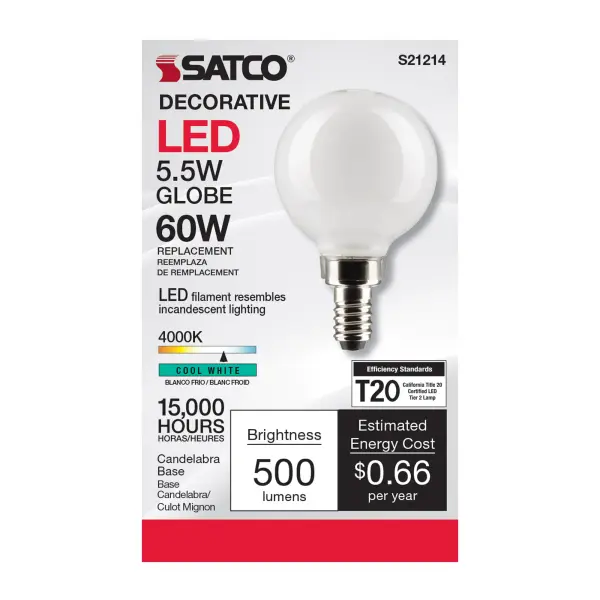 5.5 Watt G16.5 LED Filament - White - Candelabra base - 90 CRI - 4000K - 120 Volt - Image 4