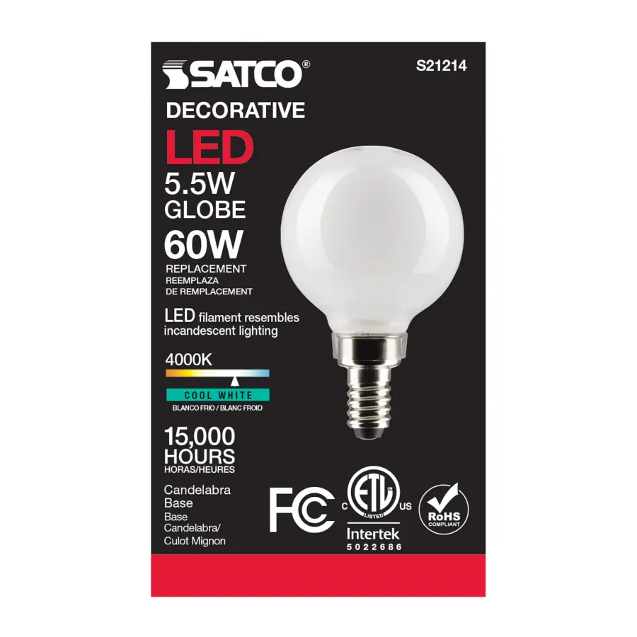 5.5 Watt G16.5 LED Filament - White - Candelabra base - 90 CRI - 4000K - 120 Volt - Image 5