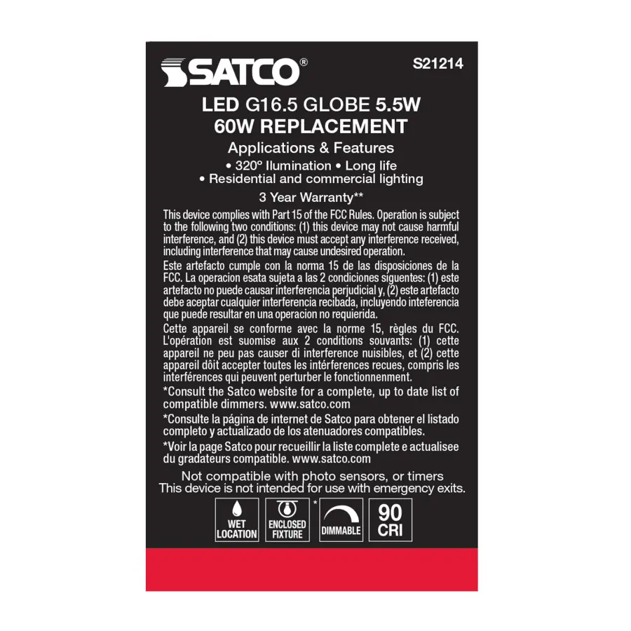 5.5 Watt G16.5 LED Filament - White - Candelabra base - 90 CRI - 4000K - 120 Volt - Image 7