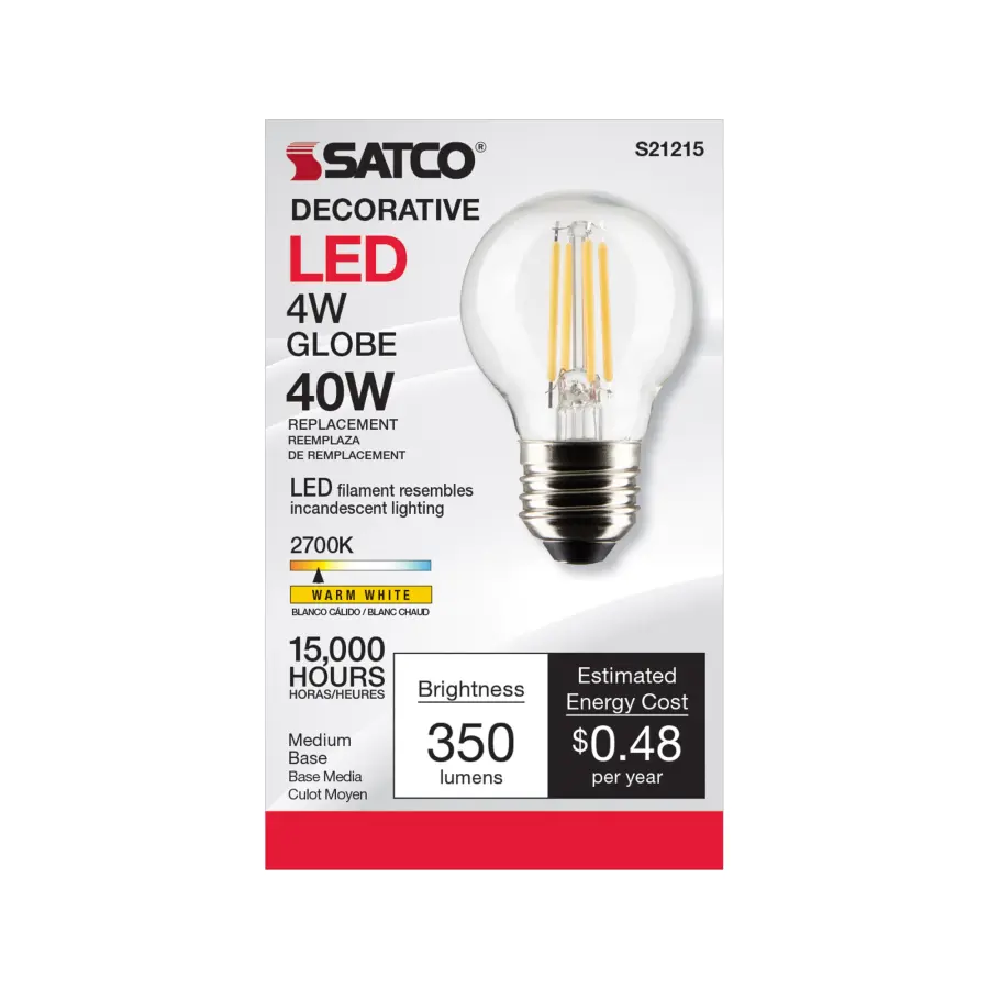 4 Watt G16.5 LED Filament - Clear - Medium base - 90 CRI - 2700K - 120 Volt - Image 4