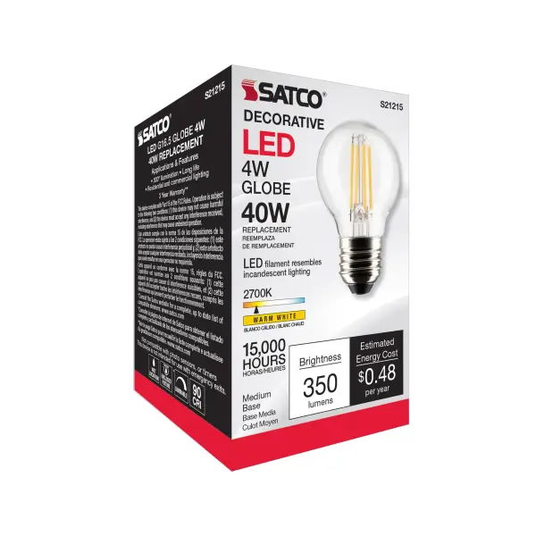 4 Watt G16.5 LED Filament - Clear - Medium base - 90 CRI - 2700K - 120 Volt - Image 8