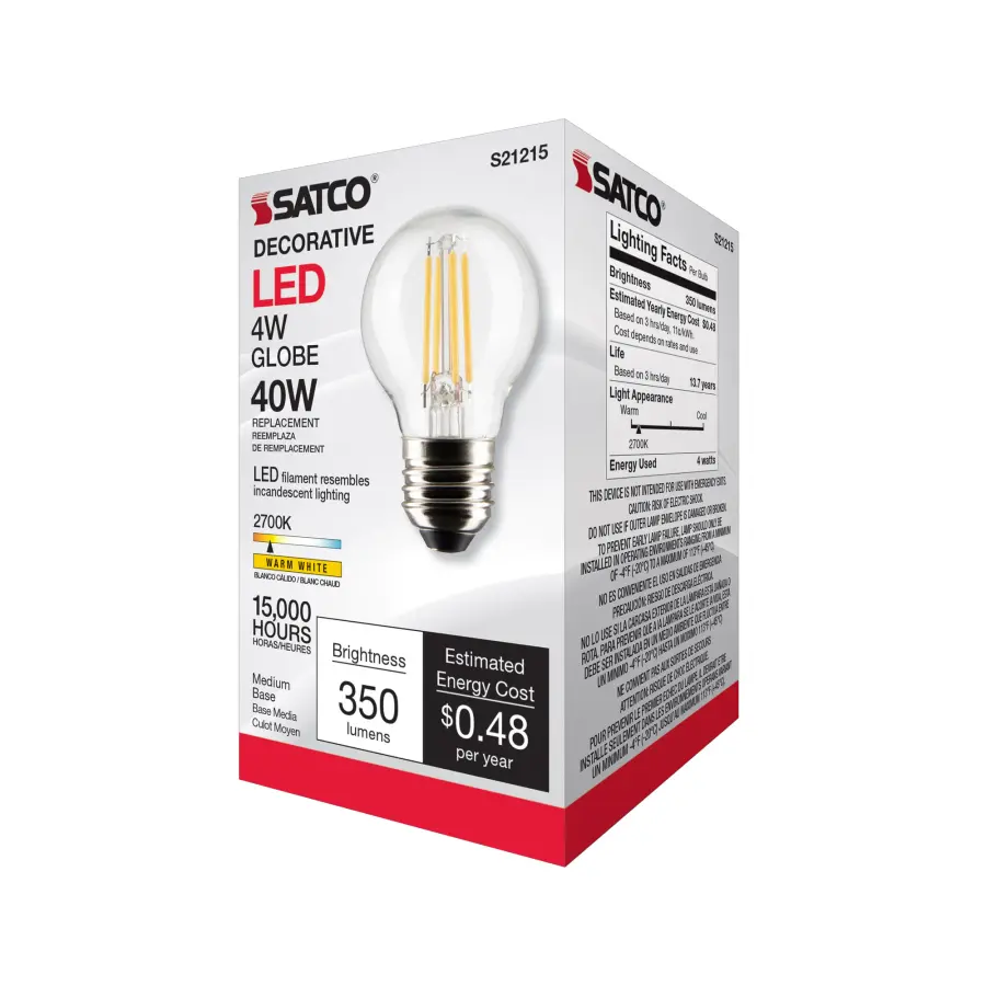 4 Watt G16.5 LED Filament - Clear - Medium base - 90 CRI - 2700K - 120 Volt - Image 9