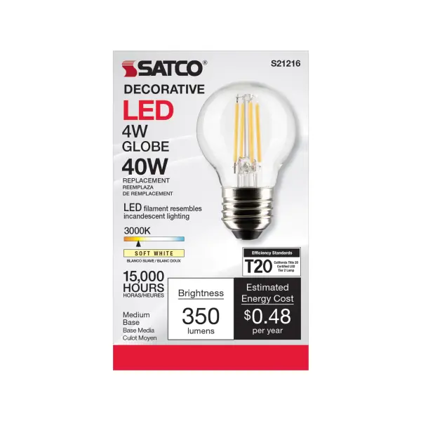 4 Watt G16.5 LED Filament - Clear - Medium base - 90 CRI - 3000K - 120 Volt - Image 4