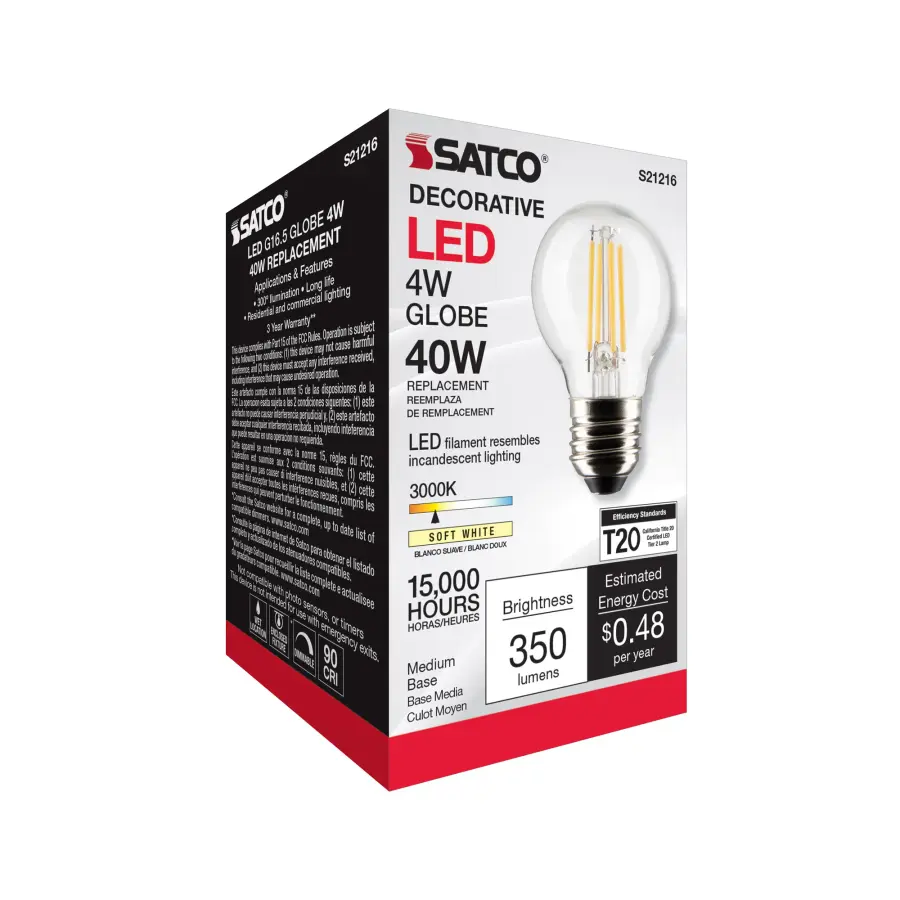 4 Watt G16.5 LED Filament - Clear - Medium base - 90 CRI - 3000K - 120 Volt - Image 8