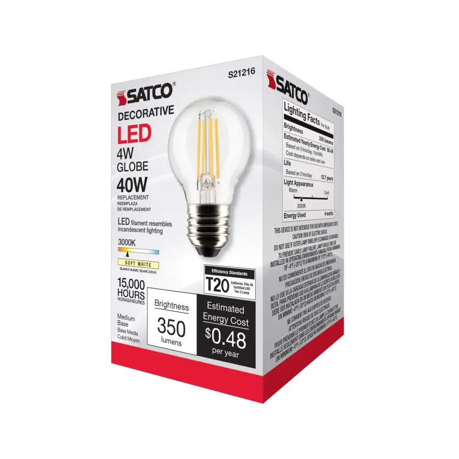 4 Watt G16.5 LED Filament - Clear - Medium base - 90 CRI - 3000K - 120 Volt - Image 9